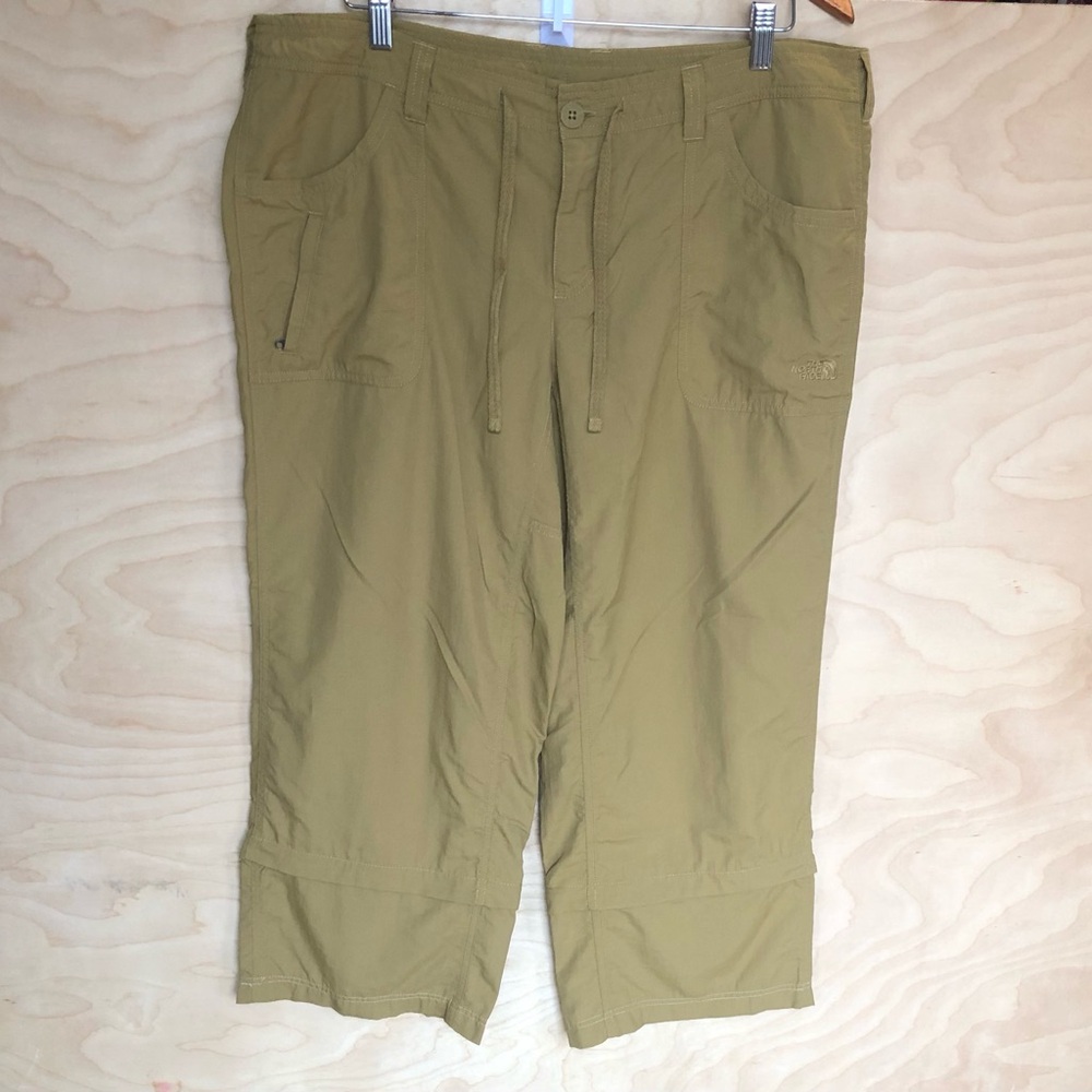 The North Face Hiking Capri Pants Green Yellow Short Unisex Women Size L.